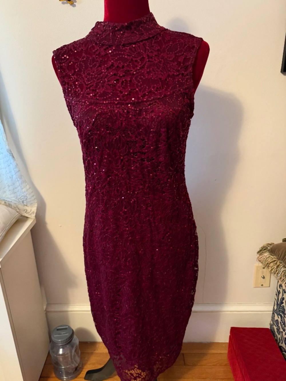 Marina Wms Maroon Glitter Sleeveless Dress size 10